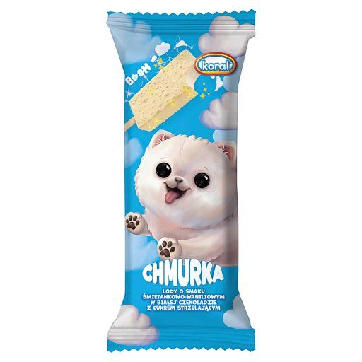 Lody Chmurka o smaku śmietankowo-waniliowym w białej czekoladzie z cukrem strzelającym 90ml Koral