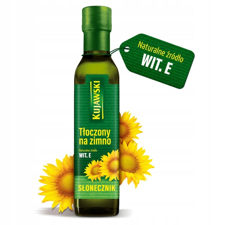 Olej słonecznikowy tłoczony na zimno Bio 250 ml Kujawski