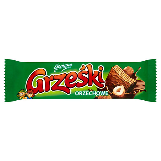 Wafel Grześki Orzechowe przekładany kremem orzechowym w czekoladzie mlecznej 36 g